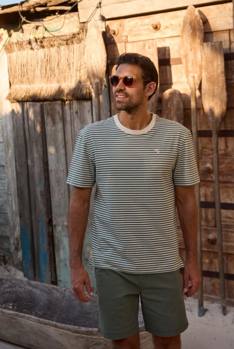 Weird Fish T-Shirts|Adair Super Soft Striped T-Shirt Army Green