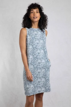 Weird Fish Dresses|Adenea Organic Cotton Jersey Shift Dress Blue Mirage