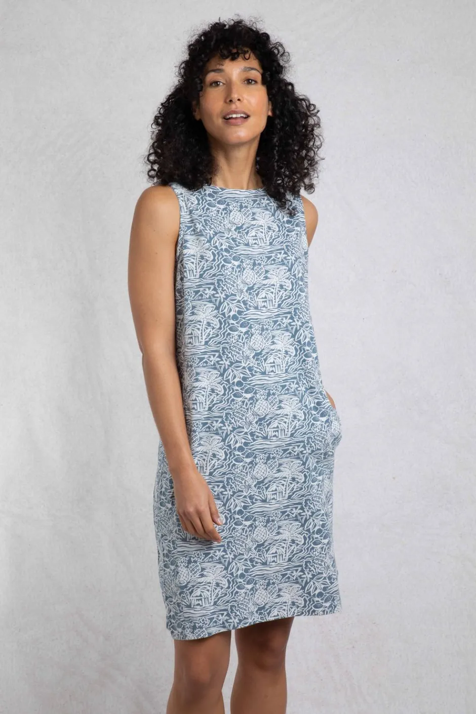 Weird Fish Dresses|Adenea Organic Cotton Jersey Shift Dress Blue Mirage