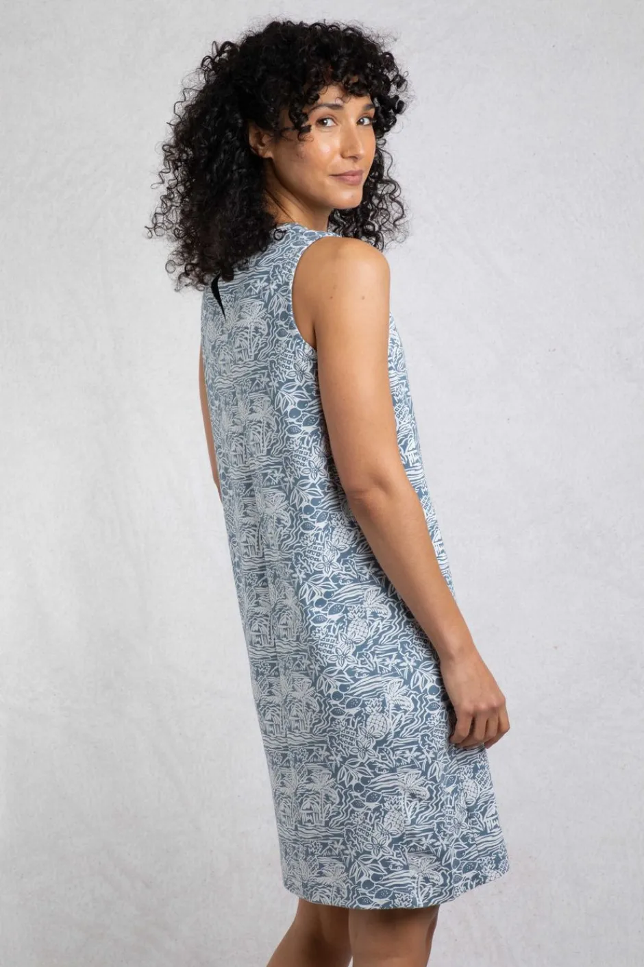 Weird Fish Dresses|Adenea Organic Cotton Jersey Shift Dress Blue Mirage