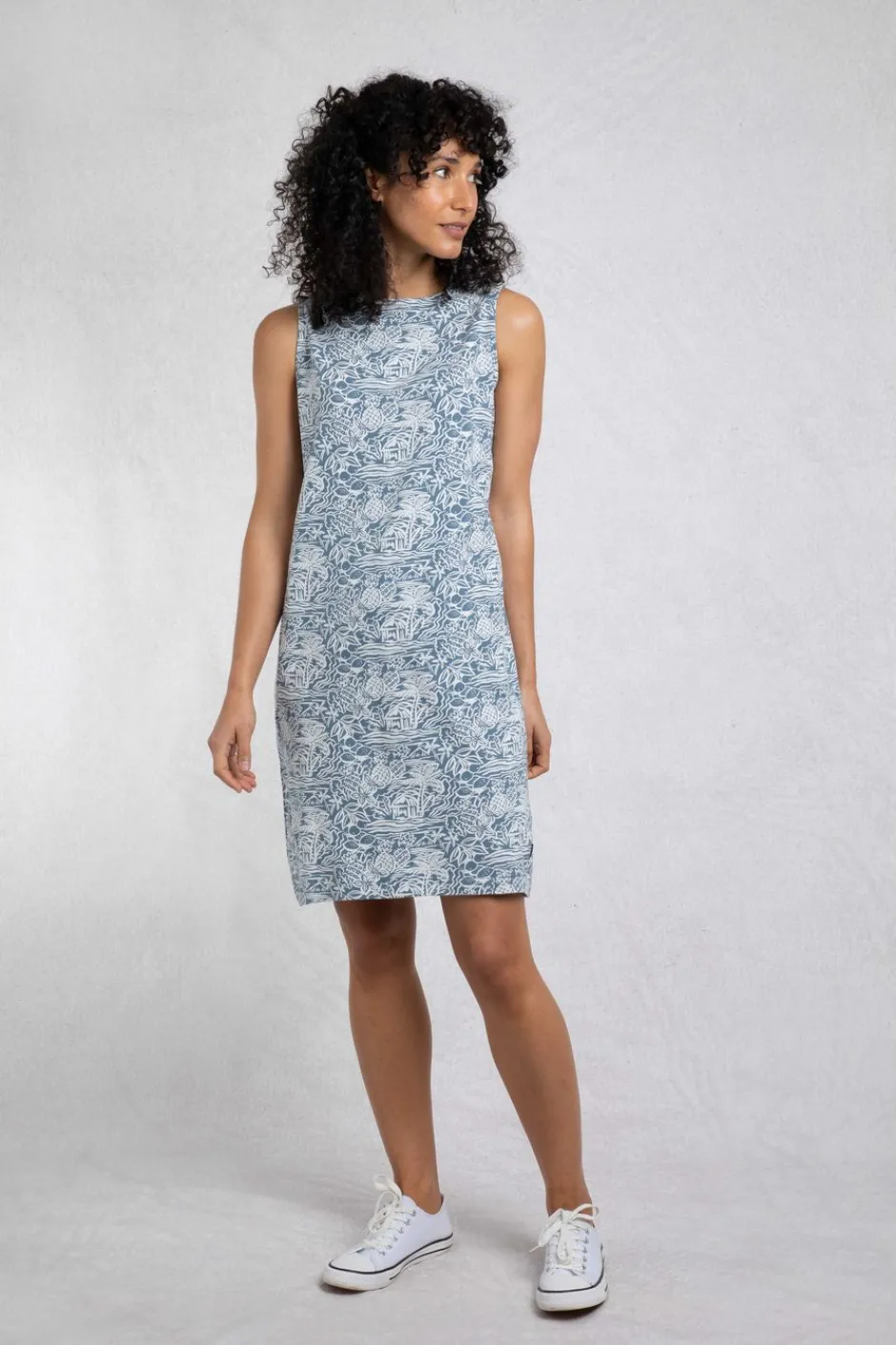 Weird Fish Dresses|Adenea Organic Cotton Jersey Shift Dress Blue Mirage