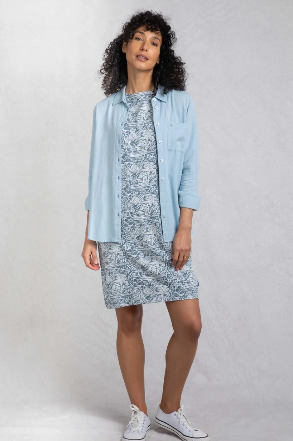 Weird Fish Dresses|Adenea Organic Cotton Jersey Shift Dress Blue Mirage