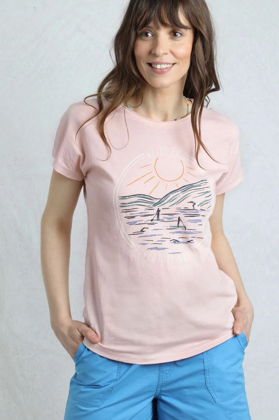 Weird Fish Tunics|Tops & T-Shirts|Adventure Awaits Organic Cotton Front Print T-Shirt Pink