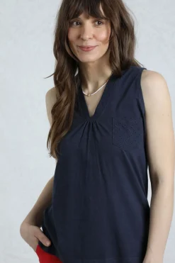 Weird Fish Tunics|Tops & T-Shirts|Ainey Broidery Pocket Vest Navy