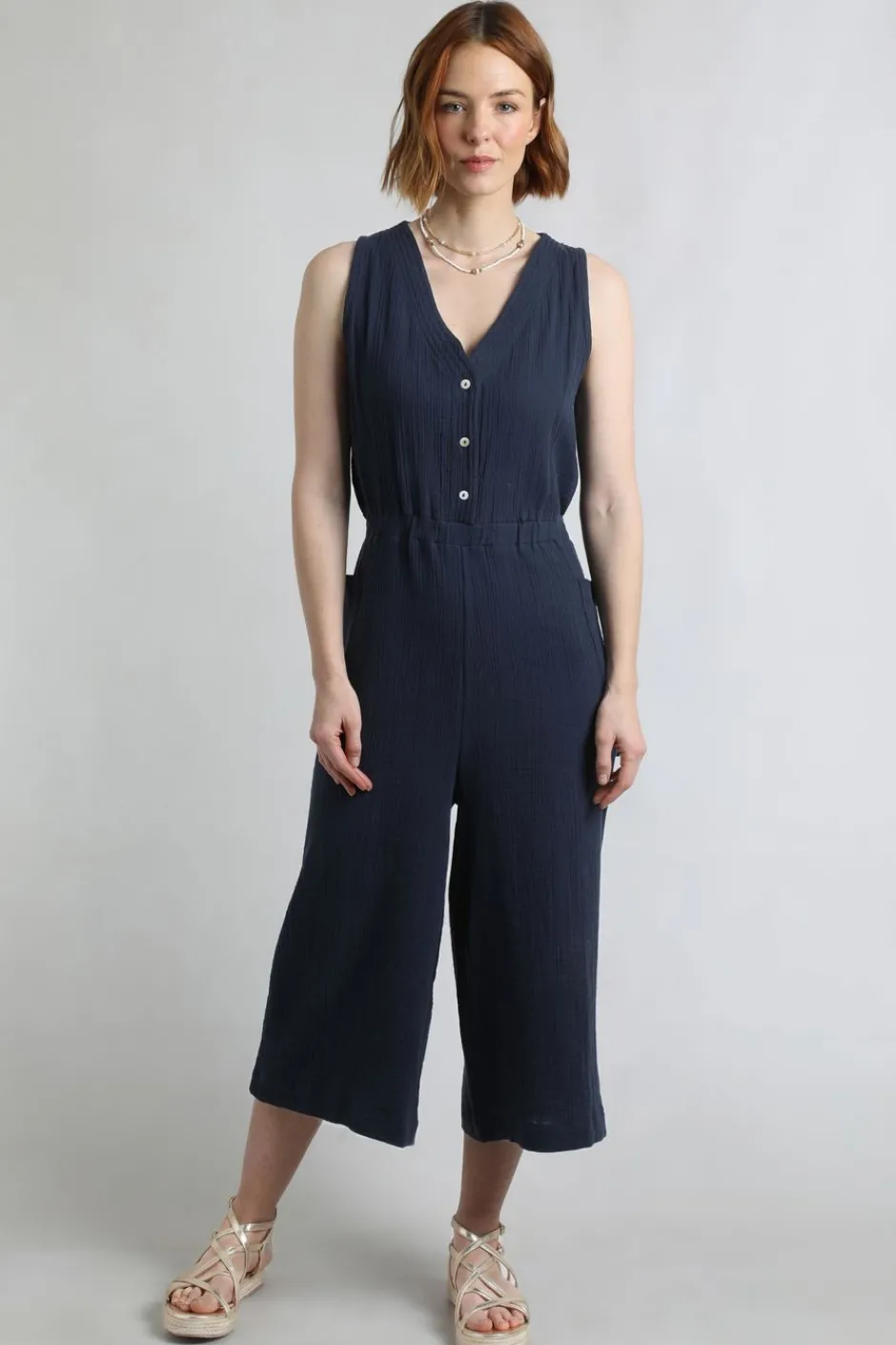 Weird Fish Dresses|Leggings|Alani Organic Cotton Double Cloth Jumpsuit Navy