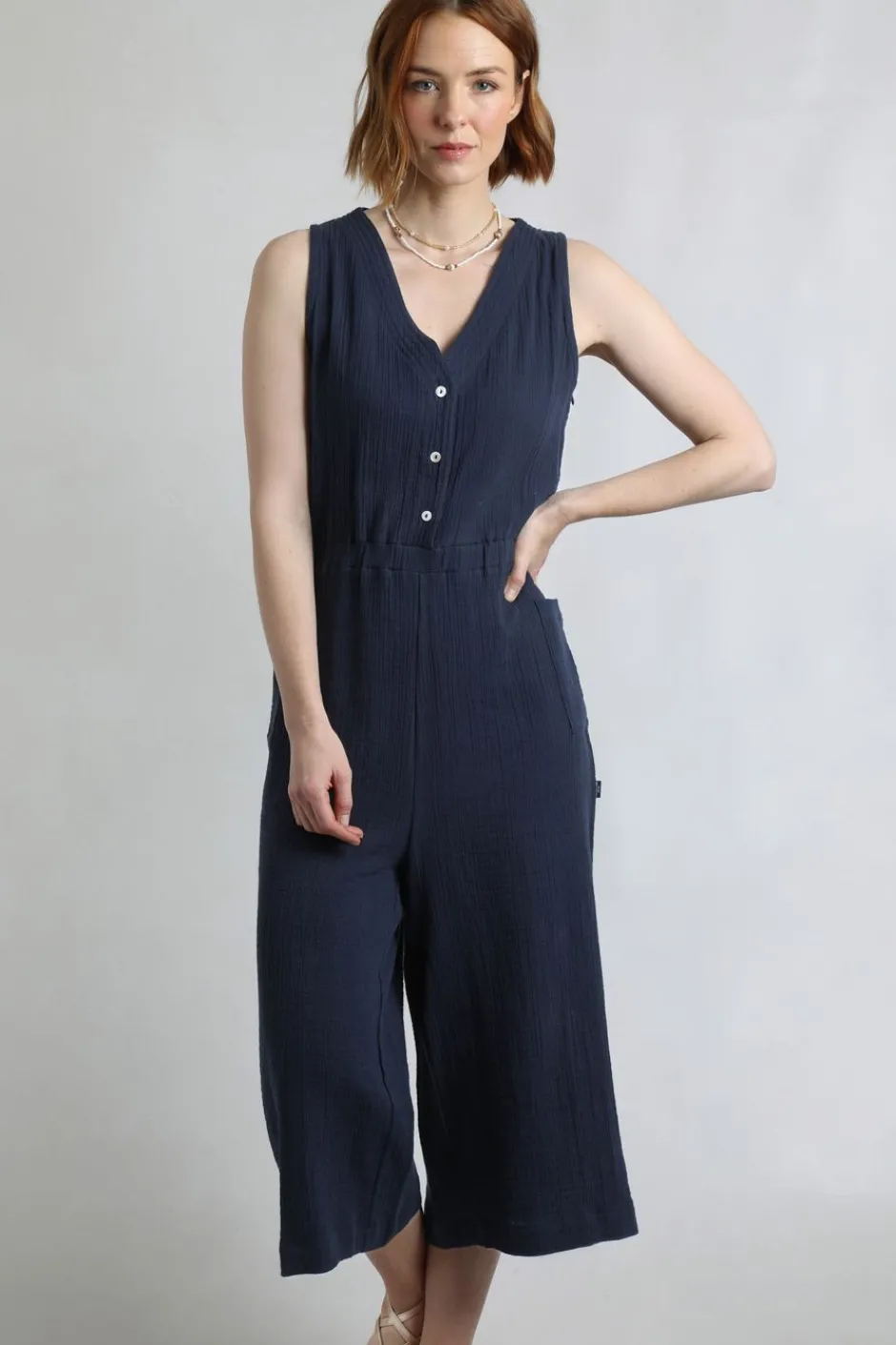 Weird Fish Dresses|Leggings|Alani Organic Cotton Double Cloth Jumpsuit Navy