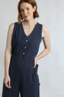 Weird Fish Dresses|Leggings|Alani Organic Cotton Double Cloth Jumpsuit Navy