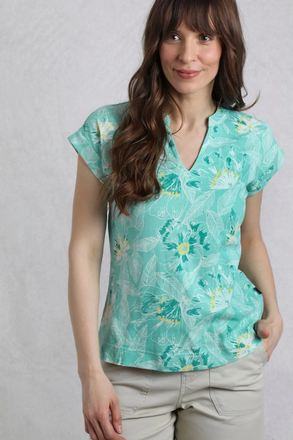Weird Fish Tunics|Tops & T-Shirts|Alia Organic Cotton Printed Jersey Top Aqua