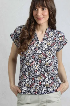 Weird Fish Tunics|Tops & T-Shirts|Alia Organic Cotton Printed Jersey Top Navy