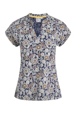Weird Fish Tunics|Tops & T-Shirts|Alia Organic Cotton Printed Jersey Top Navy