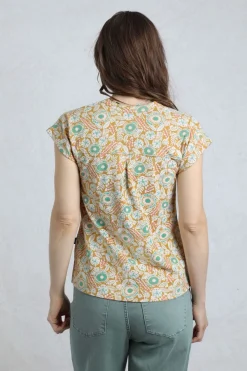 Weird Fish Tunics|Tops & T-Shirts|Alia Organic Cotton Printed Jersey Top Deep Amber