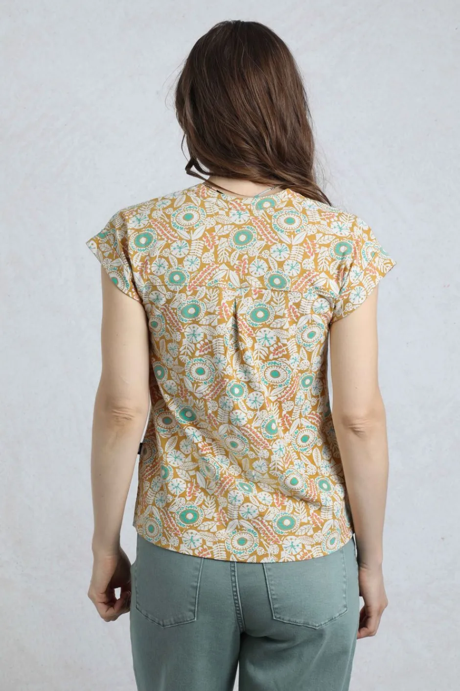 Weird Fish Tunics|Tops & T-Shirts|Alia Organic Cotton Printed Jersey Top Deep Amber