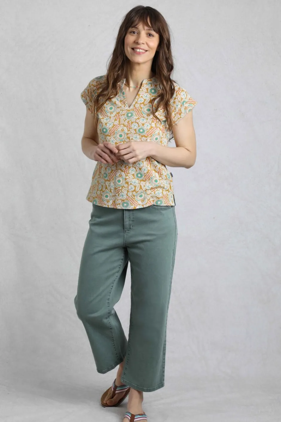 Weird Fish Tunics|Tops & T-Shirts|Alia Organic Cotton Printed Jersey Top Deep Amber