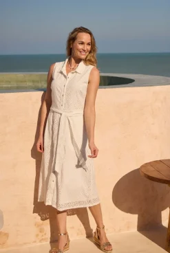 Weird Fish Dresses|Alinda Cotton Broderie Shirt Dress White