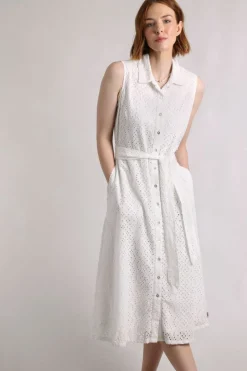 Weird Fish Dresses|Alinda Cotton Broderie Shirt Dress White