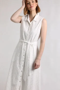Weird Fish Dresses|Alinda Cotton Broderie Shirt Dress White