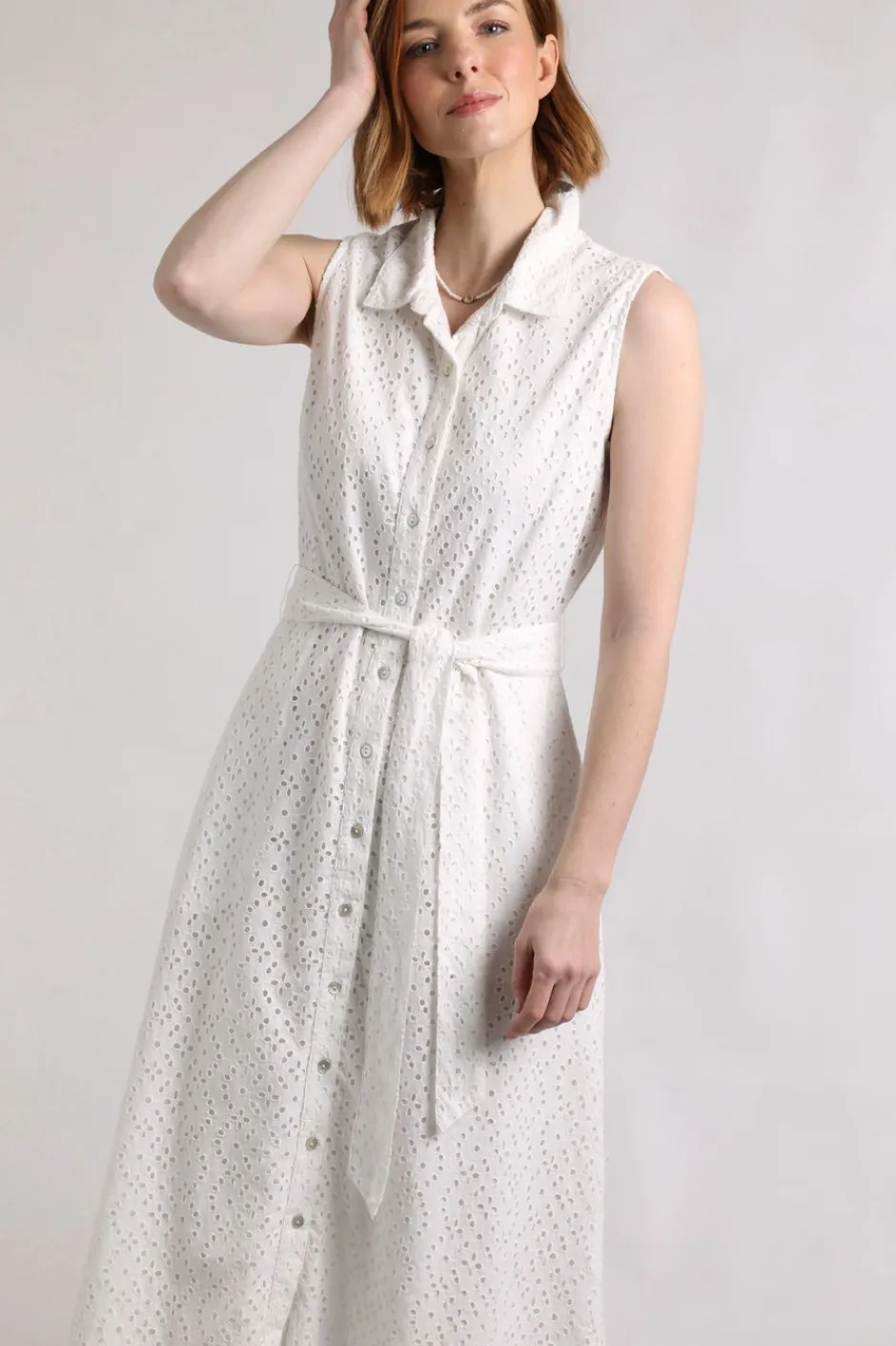 Weird Fish Dresses|Alinda Cotton Broderie Shirt Dress White