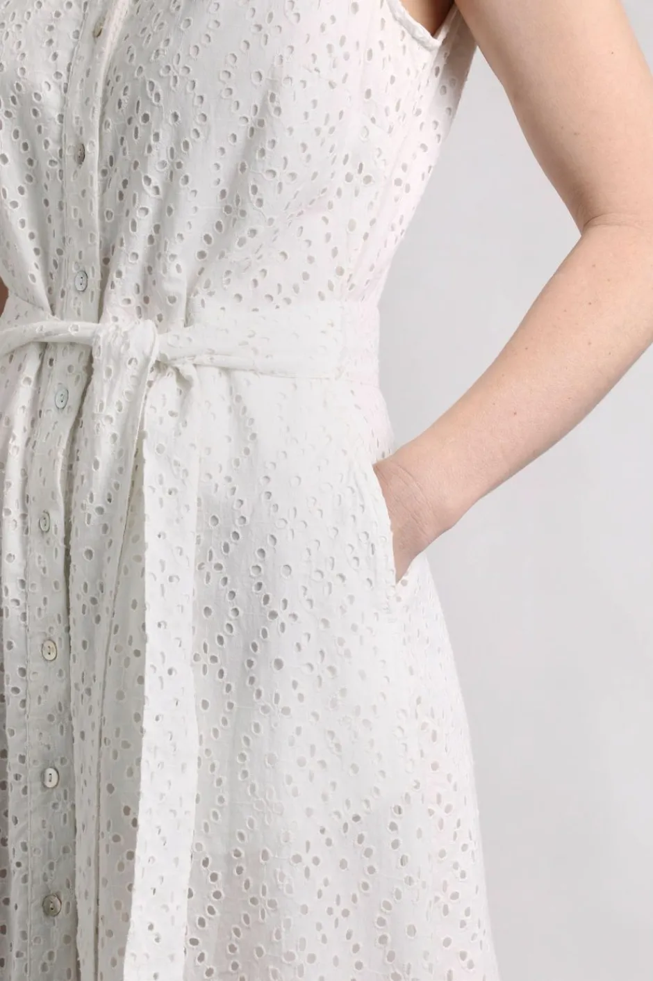 Weird Fish Dresses|Alinda Cotton Broderie Shirt Dress White