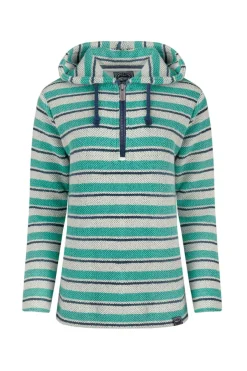 Weird Fish Sweatshirts & Hoodies|Ally Eco 1/4 Zip Stripe Kierra Knit Hoodie Aqua Marine