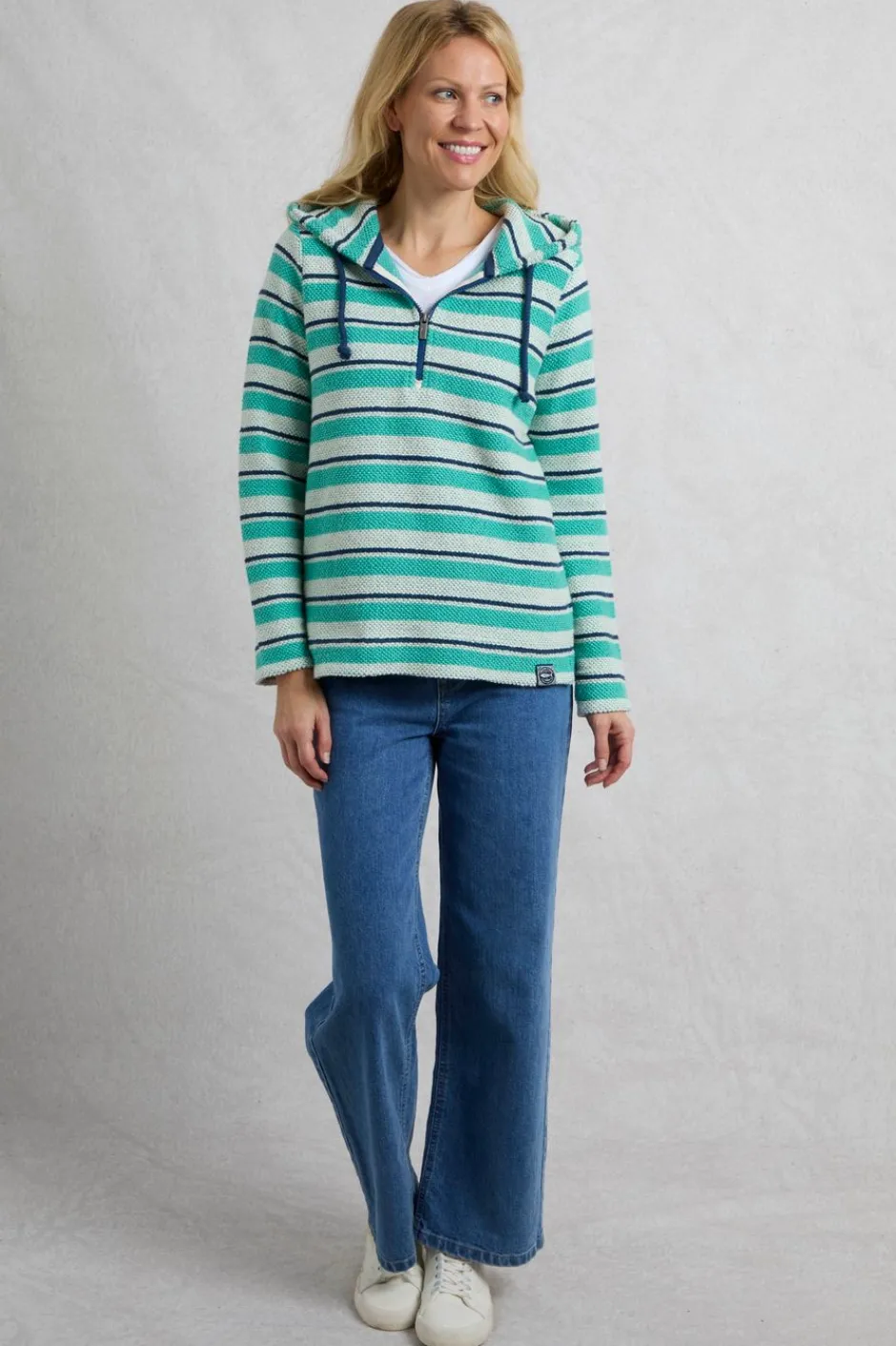 Weird Fish Sweatshirts & Hoodies|Ally Eco 1/4 Zip Stripe Kierra Knit Hoodie Aqua Marine