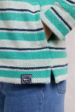 Weird Fish Sweatshirts & Hoodies|Ally Eco 1/4 Zip Stripe Kierra Knit Hoodie Aqua Marine