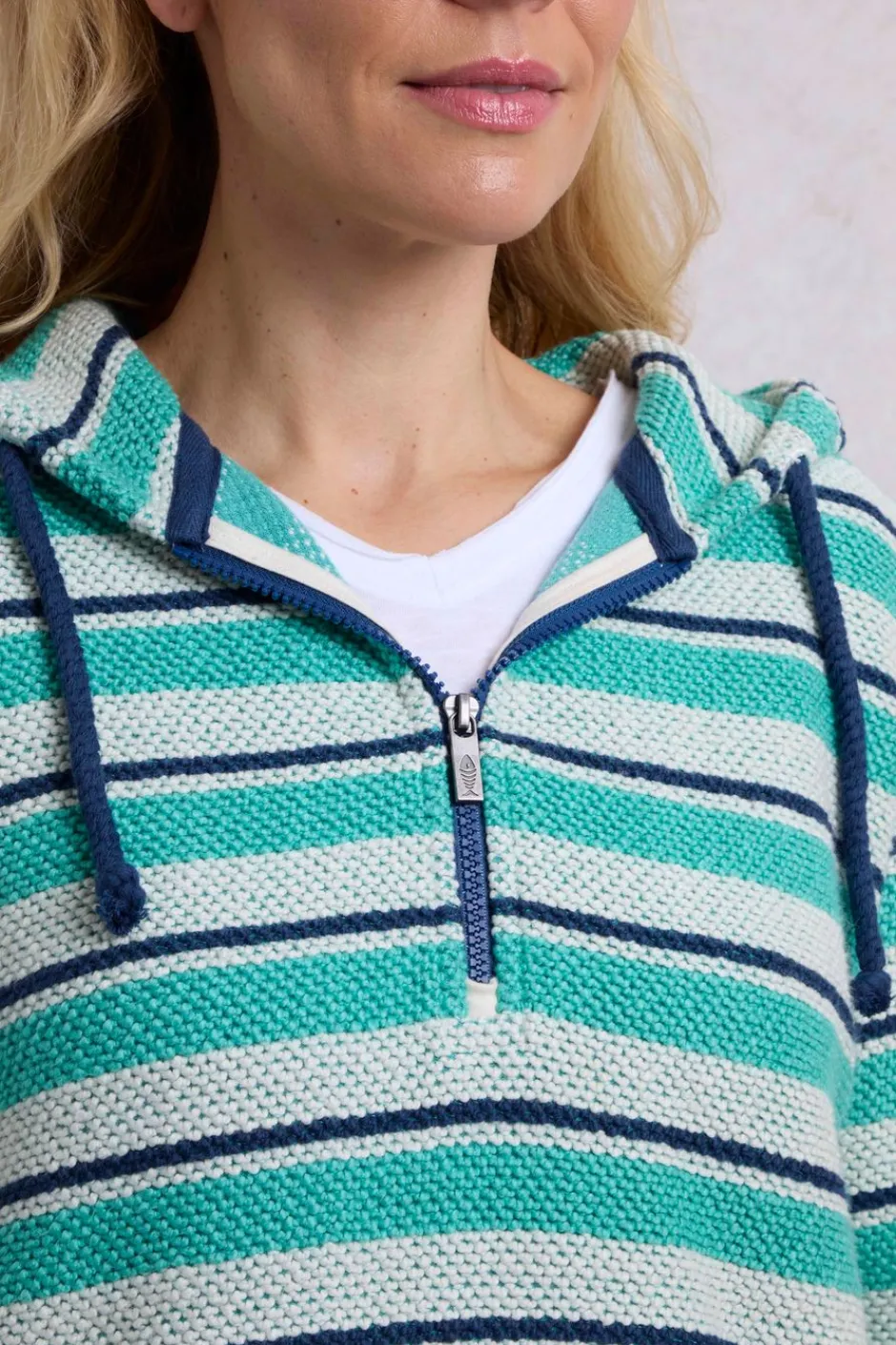 Weird Fish Sweatshirts & Hoodies|Ally Eco 1/4 Zip Stripe Kierra Knit Hoodie Aqua Marine