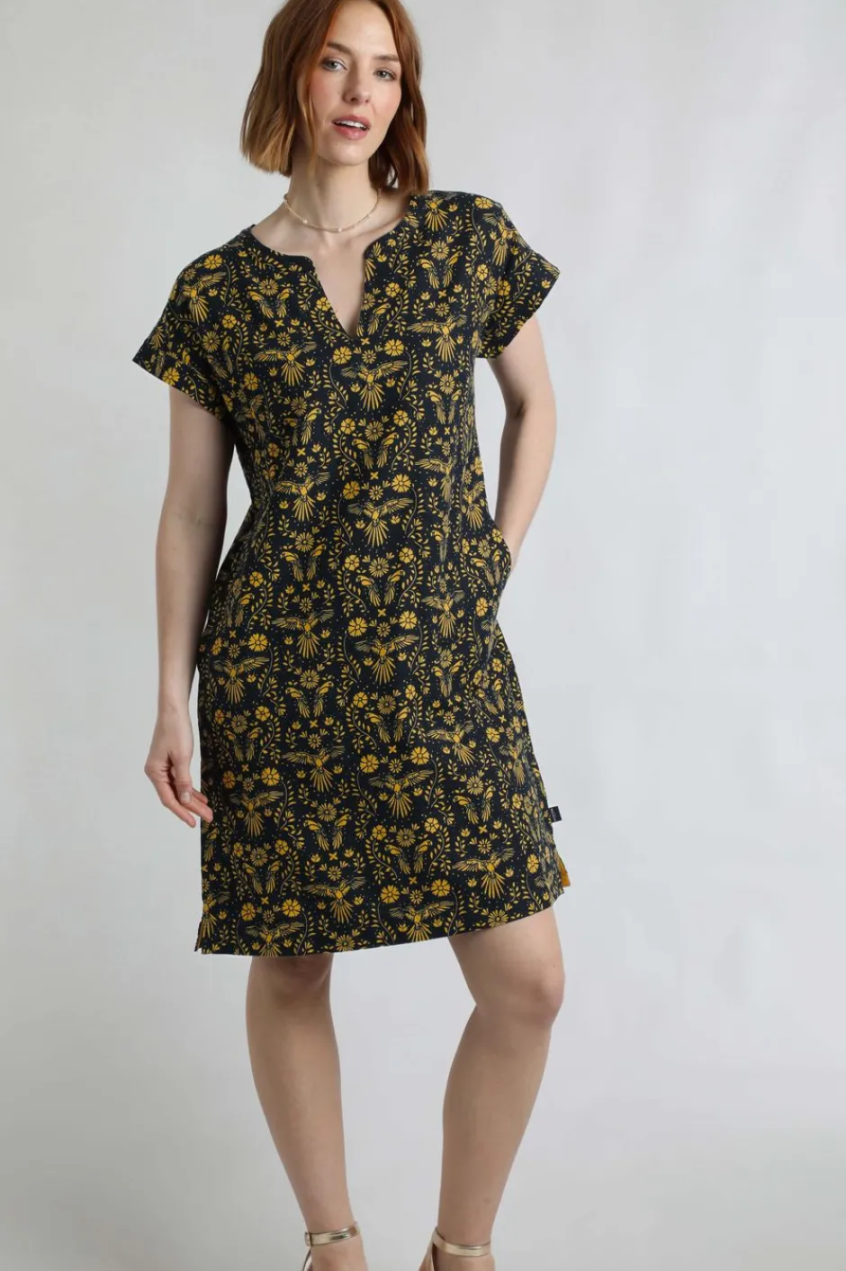 Weird Fish Dresses|Linen|Althea Linen Rich Printed Dress Ink
