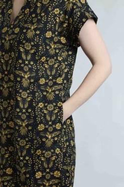 Weird Fish Dresses|Linen|Althea Linen Rich Printed Dress Ink