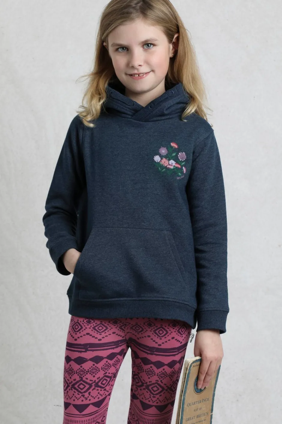 Weird Fish Kids Fleece & Hoodies|Amber Girls Graphic Hoodie Navy