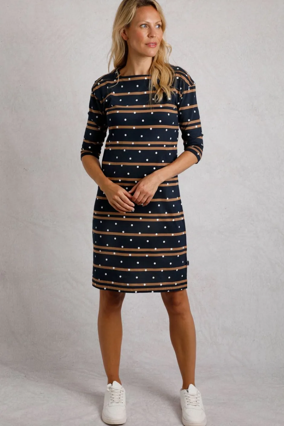 Weird Fish Dresses|Amria Organic Cotton Square Neck Jersey Dress Navy
