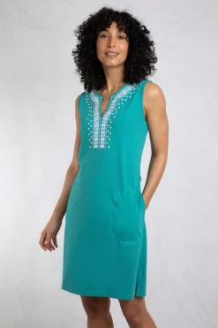 Weird Fish Dresses|Anaya Organic Cotton Embroidered Jersey Shift Dress Viridis