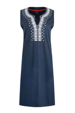 Weird Fish Dresses|Anaya Organic Cotton Embroidered Jersey Shift Dress Navy
