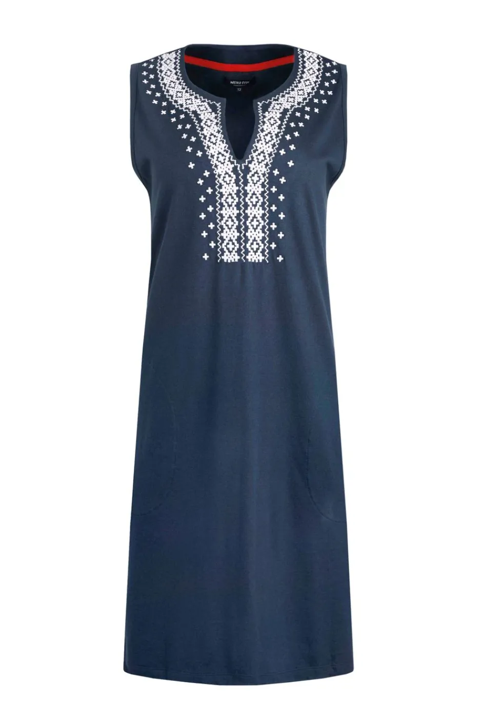Weird Fish Dresses|Anaya Organic Cotton Embroidered Jersey Shift Dress Navy