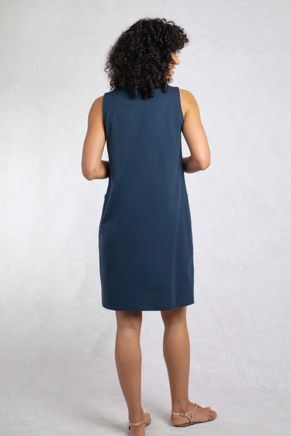 Weird Fish Dresses|Anaya Organic Cotton Embroidered Jersey Shift Dress Navy