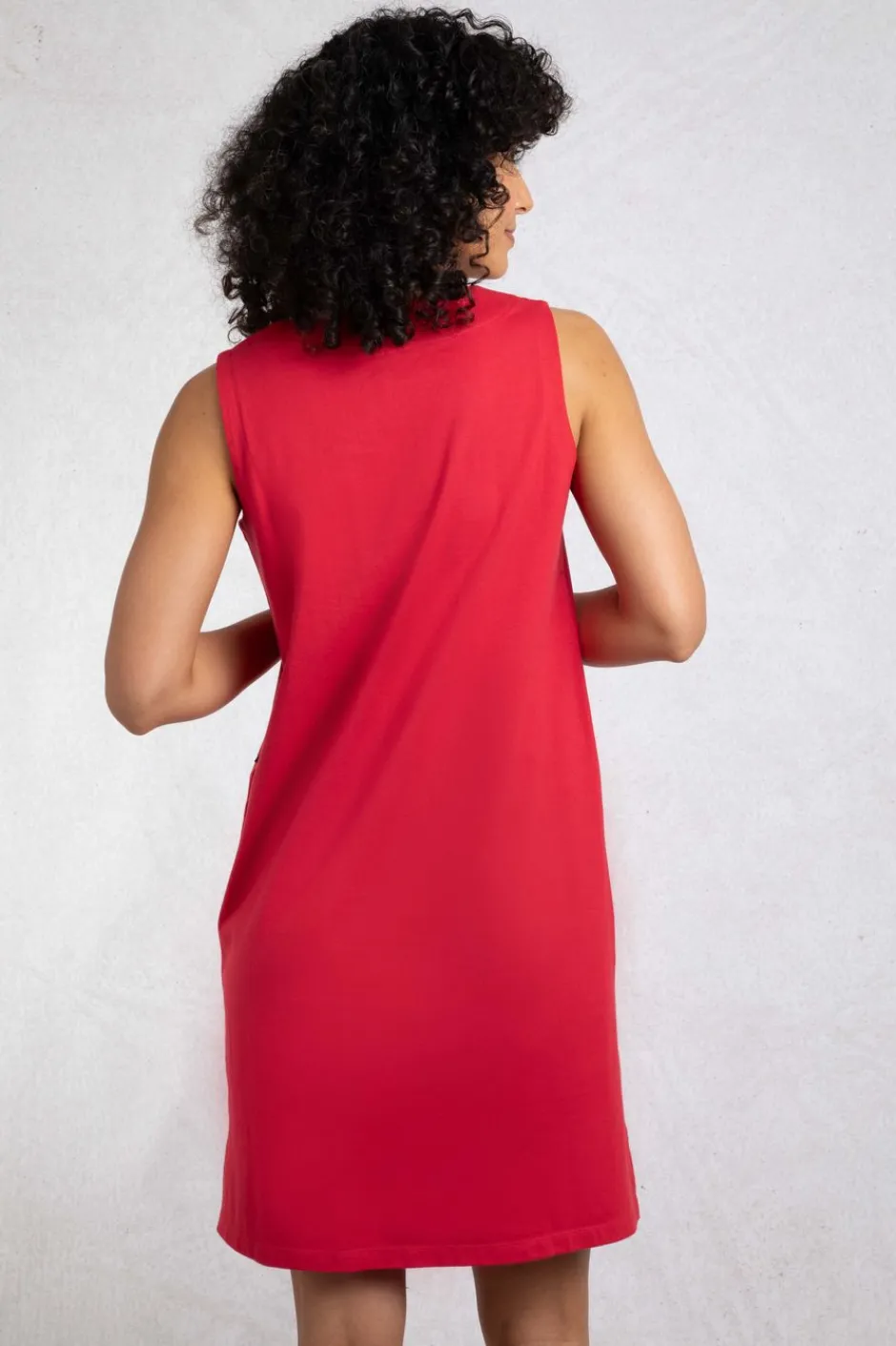 Weird Fish Dresses|Anaya Organic Cotton Embroidered Jersey Shift Dress Crimson