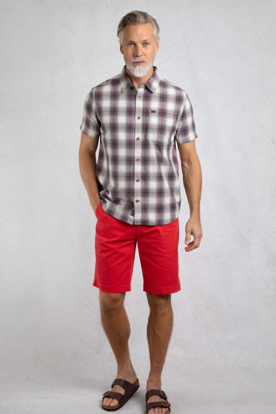 Weird Fish Shirts|Angeles Vintage Wash Short Sleeve Check Shirt Dusty White