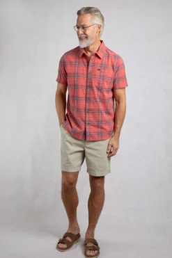 Weird Fish Shirts|Angeles Vintage Wash Short Sleeve Check Shirt Retro Red