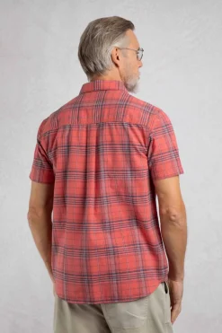 Weird Fish Shirts|Angeles Vintage Wash Short Sleeve Check Shirt Retro Red