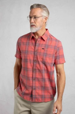 Weird Fish Shirts|Angeles Vintage Wash Short Sleeve Check Shirt Retro Red