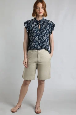 Weird Fish Shorts|Annalise Knee Length Chino Shorts Oyster