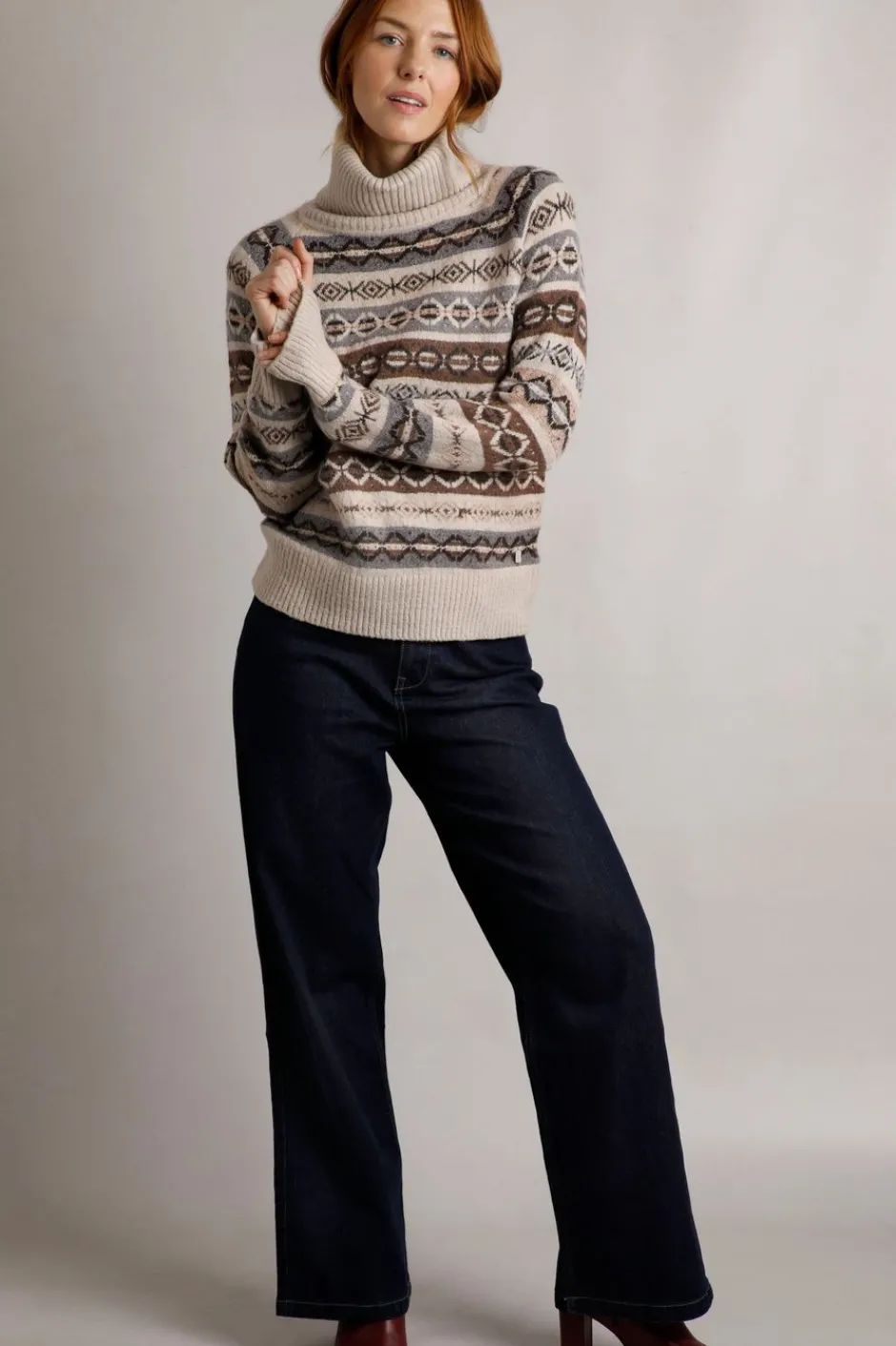 Weird Fish Jumpers & Cardigans|Knitwear|Annecy Eco Fair Isle Roll Neck Jumper Ecru