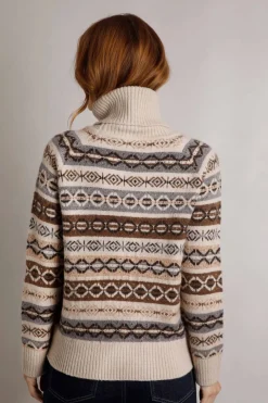 Weird Fish Jumpers & Cardigans|Knitwear|Annecy Eco Fair Isle Roll Neck Jumper Ecru