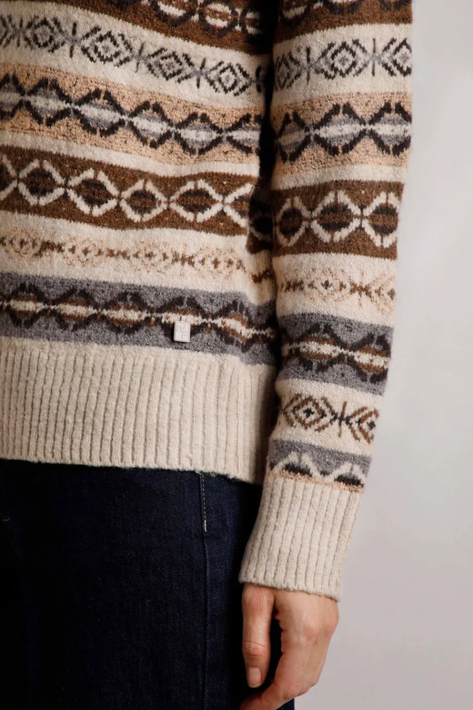 Weird Fish Jumpers & Cardigans|Knitwear|Annecy Eco Fair Isle Roll Neck Jumper Ecru