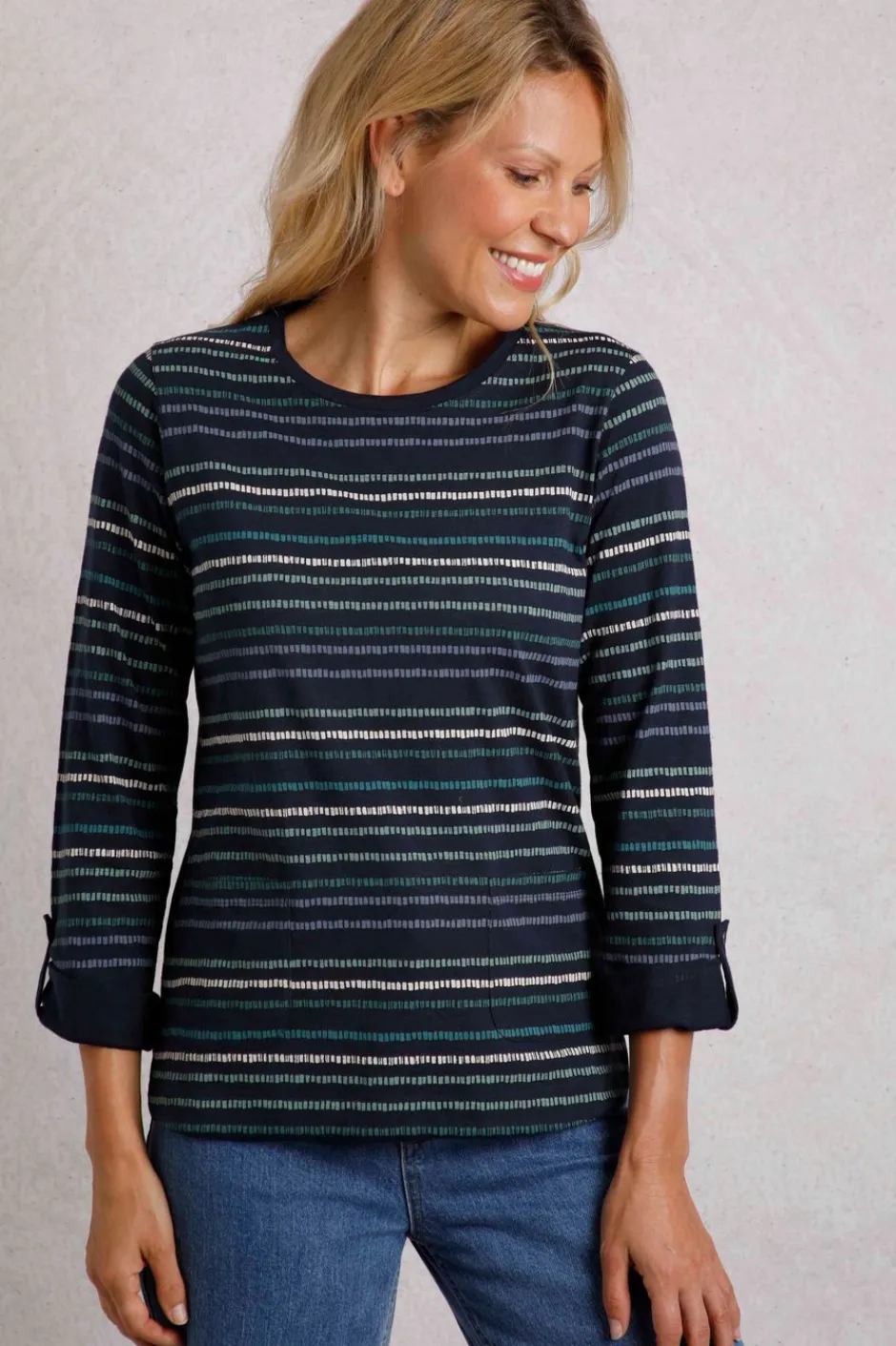 Weird Fish Tunics|Tops & T-Shirts|Anonna Organic Cotton Stripe Jersey T-Shirt Navy