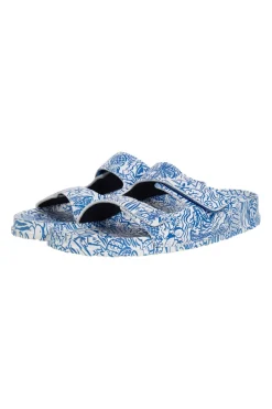 Weird Fish Flipflops And Footwear|Flipflops And Footwear|Appledore Printed Pool Sliders Azure