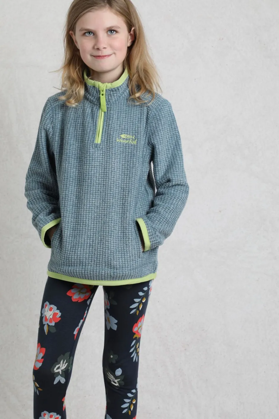 Weird Fish Kids Fleece & Hoodies|Archie Unisex Kids Eco 1/4 Zip Grid Fleece Uniform Blue