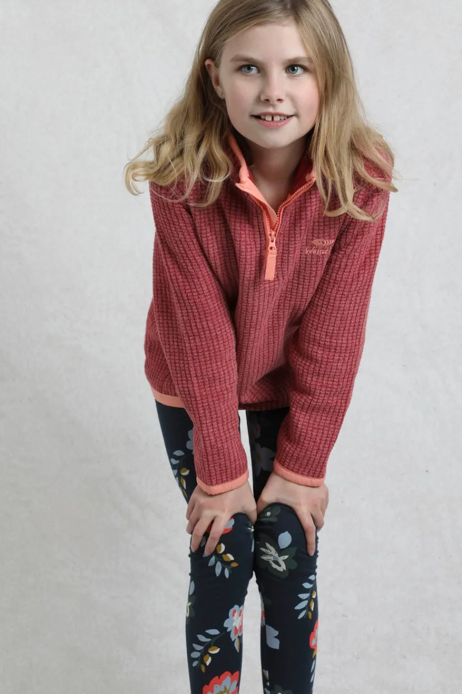 Weird Fish Kids Fleece & Hoodies|Archie Unisex Kids Eco 1/4 Zip Grid Fleece Rich Red