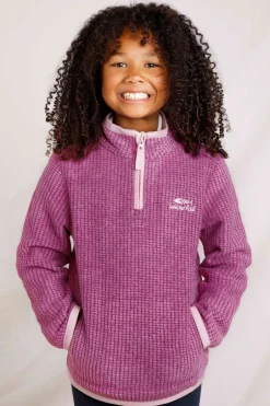 Weird Fish Kids Fleece & Hoodies|Archie Unisex Kids Eco 1/4 Zip Grid Fleece Raspberry