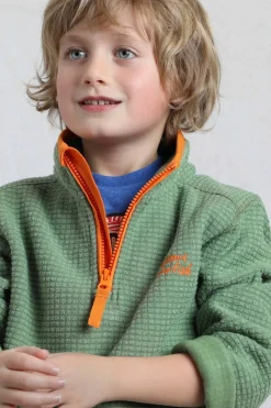 Weird Fish Kids Fleece & Hoodies|Archie Unisex Kids Eco 1/4 Zip Grid Fleece Green