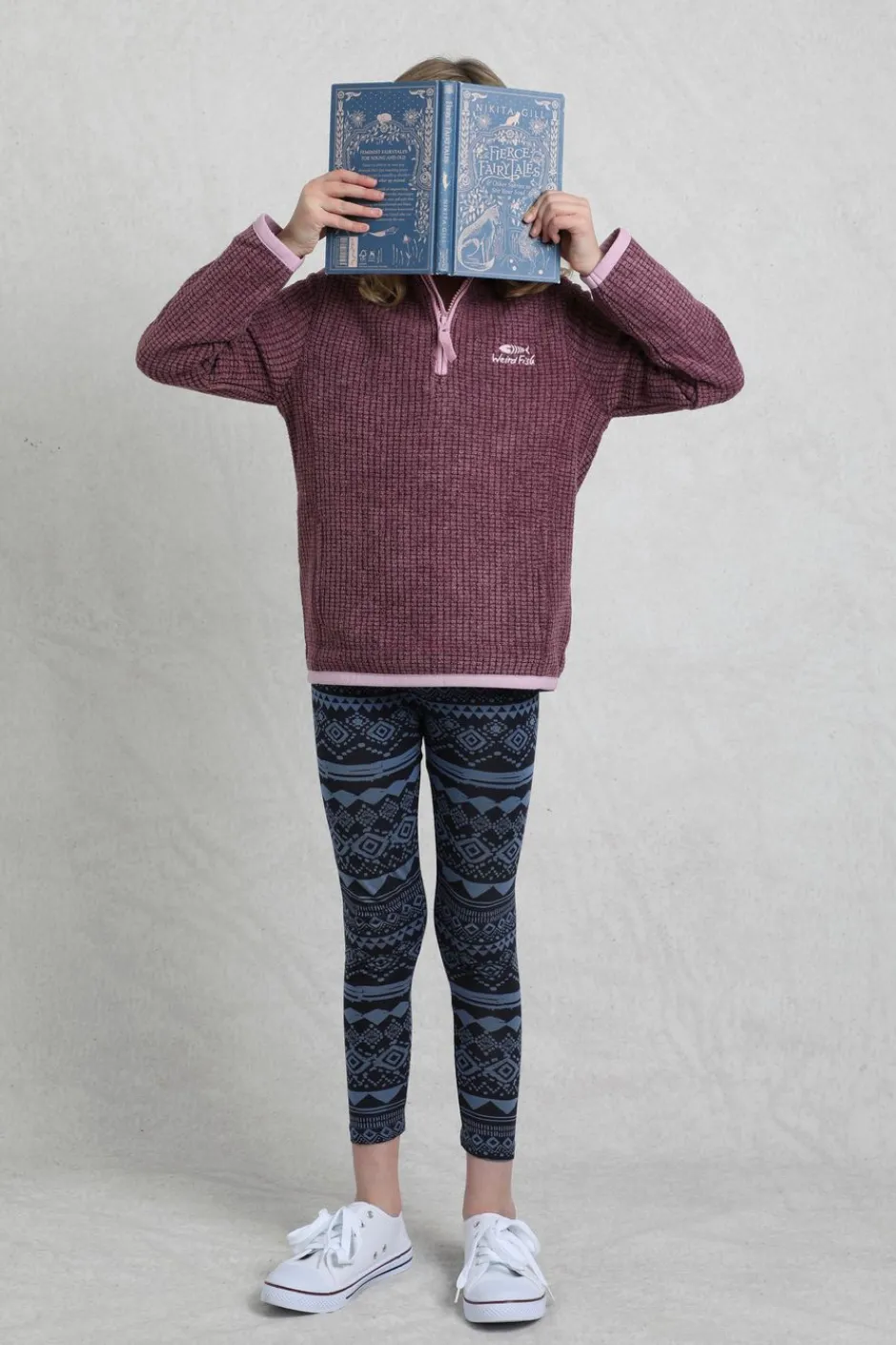 Weird Fish Kids Fleece & Hoodies|Archie Unisex Kids Eco 1/4 Zip Grid Fleece Dark Violet